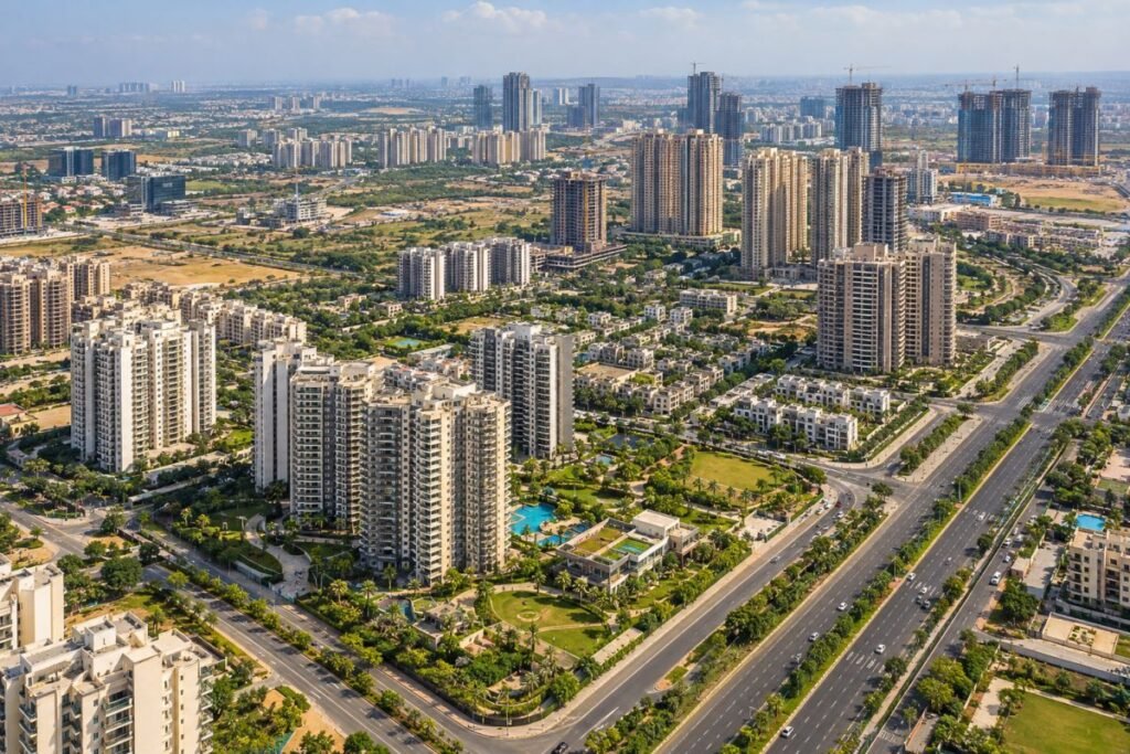 New Gurugram residential sectors with apartment developments and urban infrastructure