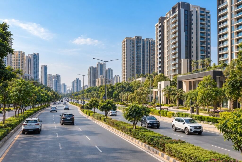 Urban road connectivity and residential developments near Sector 59 Gurugram.