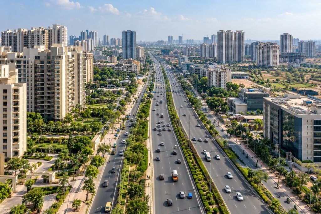 Urban road network and residential development along the Sohna Road corridor in Gurugram.