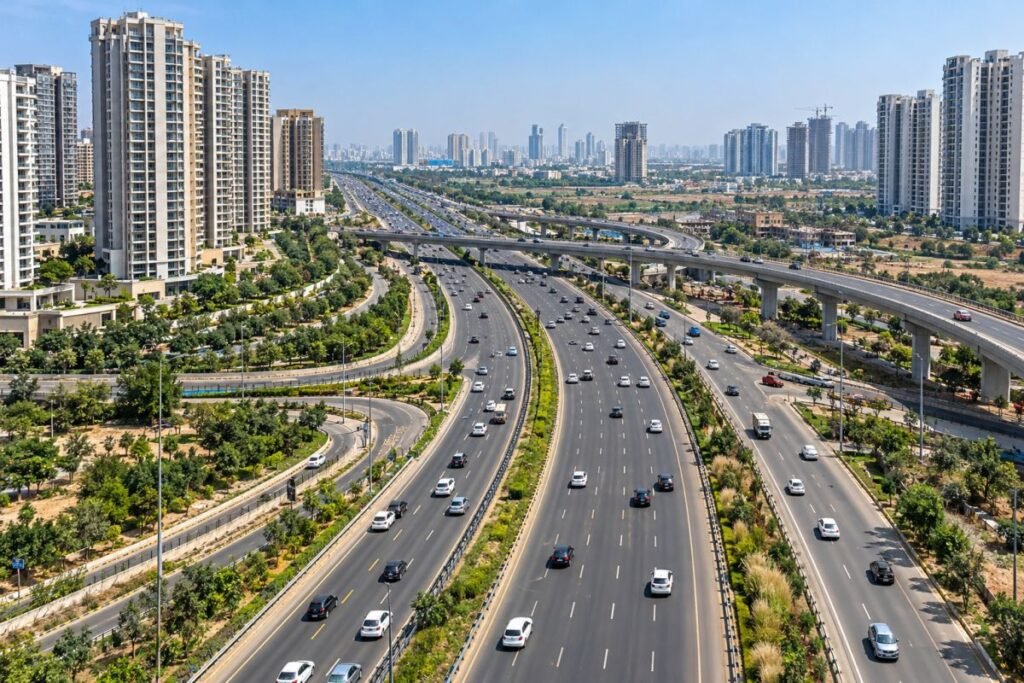 Road connectivity along Southern Peripheral Road in Gurugram linking residential areas and major road corridors.