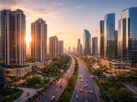 Gurgaon skyline with modern residential and commercial real estate developments