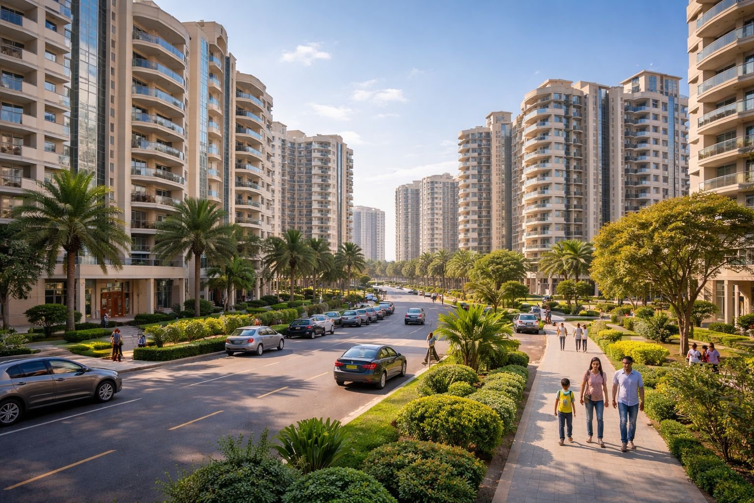 New Gurgaon residential sectors 82 to 95 with completed housing societies and daily life